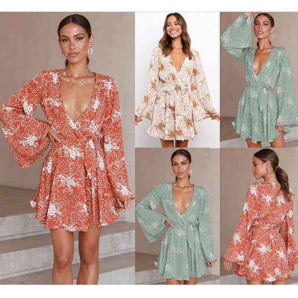 autumn fashion floral long-sleeved lace-up pullover dresses for women flare sleeve deep v-neck printed dress femme, Black;gray
autumn fashion floral long-sleeved lace-up pullover dresses for women flare sleeve deep v-neck printed dress femme, Black;gray