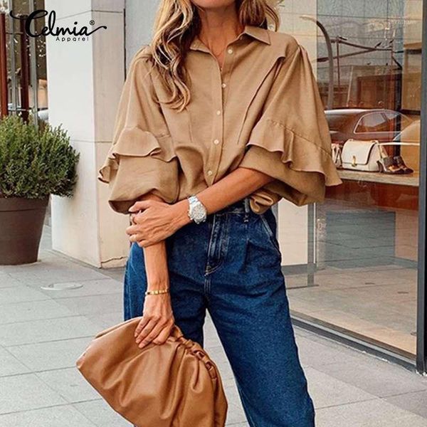 women's blouses & shirts women and celmia fashion lapel neck long sleeve ruffles ladies casual loose buttons office blusas 5xl1, White
women's blouses & shirts women and celmia fashion lapel neck long sleeve ruffles ladies casual loose buttons office blusas 5xl1, White