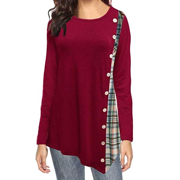 tee shirt femme women casual o-neck long sleeve button plaid patchwork irregular hem summer new arrival slim camisetas mujer, White
tee shirt femme women casual o-neck long sleeve button plaid patchwork irregular hem summer new arrival slim camisetas mujer, White