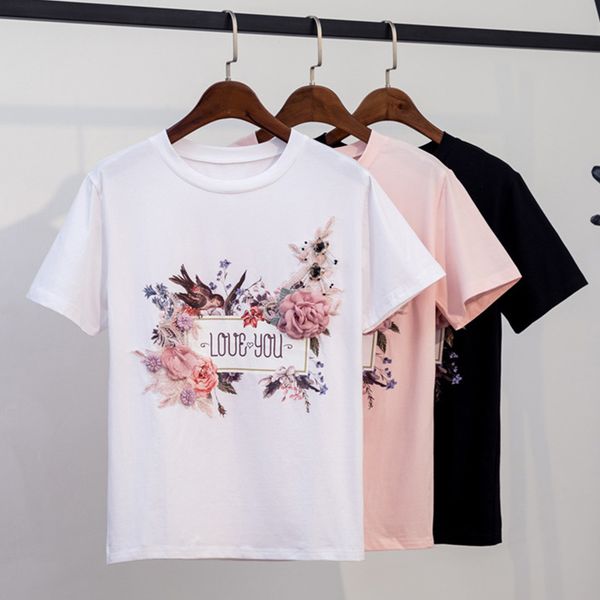 women t-shirt 3d embroidery bead tshirt o neck short sleeve appliques flower ladies t shirts spring summer female clothes y200109, White
women t-shirt 3d embroidery bead tshirt o neck short sleeve appliques flower ladies t shirts spring summer female clothes y200109, White
