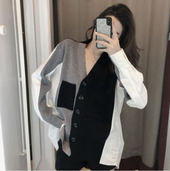 spring and autumn foreign style design sense stitching shirt cardigan thin long sleeve secondary coat sweater confused small coat v-neck swe, White;black
spring and autumn foreign style design sense stitching shirt cardigan thin long sleeve secondary coat sweater confused small coat v-neck swe, White;black