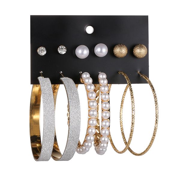 factory cardholder wish new european american fashion exaggerated pearl hoop stud mix 6 pairs plate frosted diamond earring set, Golden;silver
factory cardholder wish new european american fashion exaggerated pearl hoop stud mix 6 pairs plate frosted diamond earring set, Golden;silver