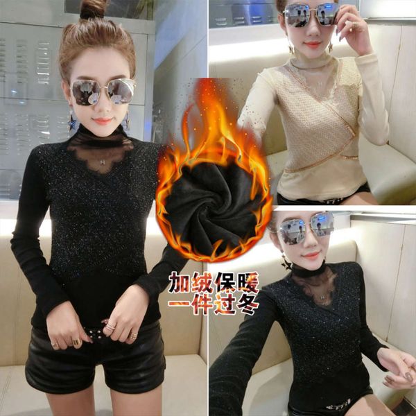 autumn and winter new plush mh stitching lace high neck drill bottoming shirt long sleeve t-shirt female fashion, Black;gray
autumn and winter new plush mh stitching lace high neck drill bottoming shirt long sleeve t-shirt female fashion, Black;gray