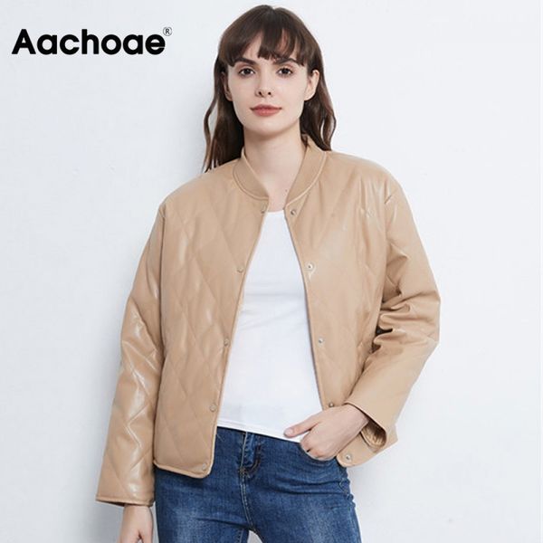 aachoae fashion argyle padded jacket women pu faux leather long sleeve coat female loose casual ladies winter jackets 2020, Tan;black
aachoae fashion argyle padded jacket women pu faux leather long sleeve coat female loose casual ladies winter jackets 2020, Tan;black