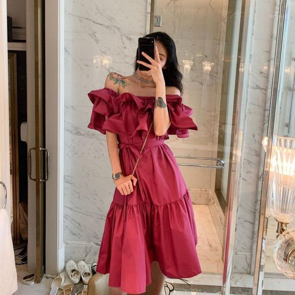 casual dresses women long dress slash neck ruffles dew shoulder strap waist white purple 20651, Black;gray
casual dresses women long dress slash neck ruffles dew shoulder strap waist white purple 20651, Black;gray