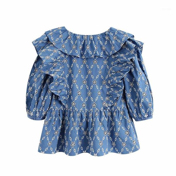 2020 summer casual floral embroidery blue blouse female fashion v-neck hollow out ruffles sleeve shirts femme1, White
2020 summer casual floral embroidery blue blouse female fashion v-neck hollow out ruffles sleeve shirts femme1, White