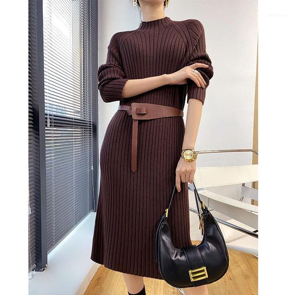 autumn winter 2021 new elegant crewneck knitted dress thick warm long sleeve sheer sweater dress casual office with belt1, Black;gray
autumn winter 2021 new elegant crewneck knitted dress thick warm long sleeve sheer sweater dress casual office with belt1, Black;gray