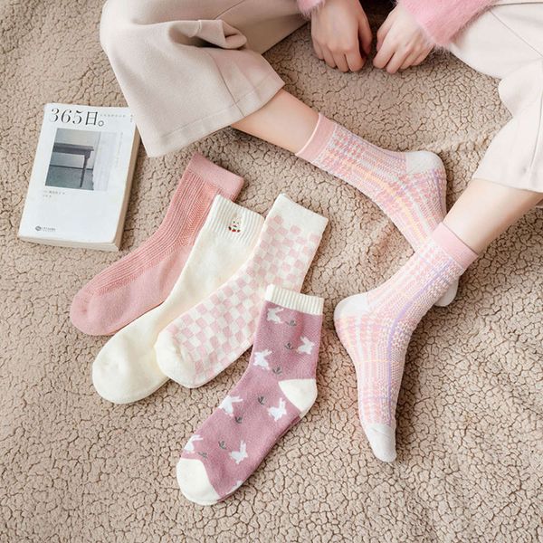 2021autumn and thickened terry winter women's net red tide warm cotton socks, Black