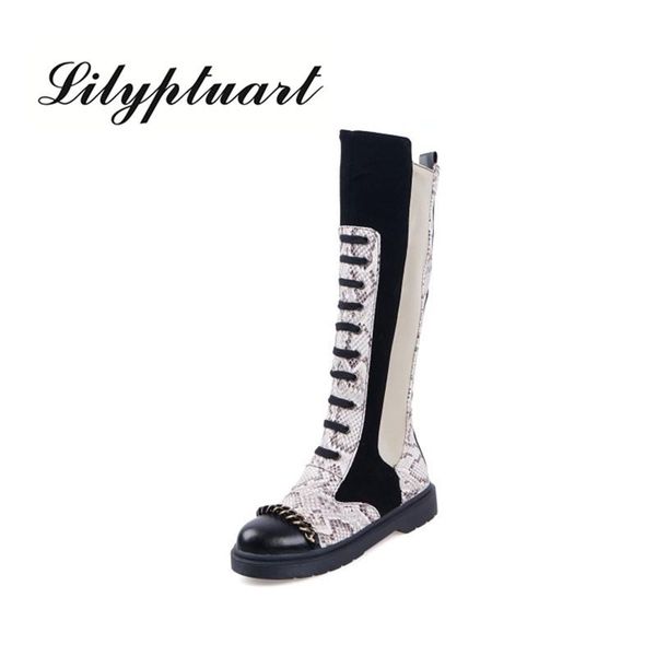 2020 autumn and winter new punk fashion color matching side zipper high boots round head chain decoration low heel boots, Black
2020 autumn and winter new punk fashion color matching side zipper high boots round head chain decoration low heel boots, Black