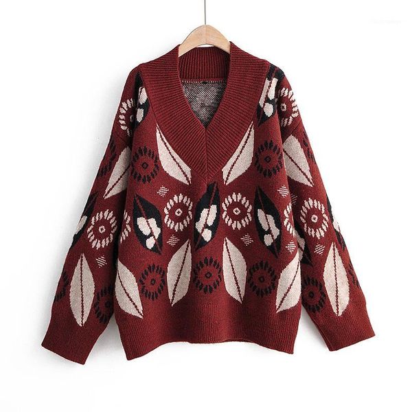 2019 v-neck floral sweater women long sleeve rust red casual pullover winter ropa mujer1, White;black
2019 v-neck floral sweater women long sleeve rust red casual pullover winter ropa mujer1, White;black