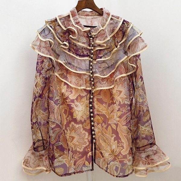 women retro ladies autumn romantic new silk long sleeve with flower print floral design button up female shirt blouse, White
women retro ladies autumn romantic new silk long sleeve with flower print floral design button up female shirt blouse, White