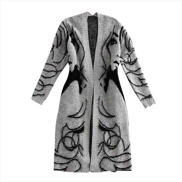women autumn winter loose long sleeve head embroidery knit cardigan sweater coat sweater coat, White;black
women autumn winter loose long sleeve head embroidery knit cardigan sweater coat sweater coat, White;black