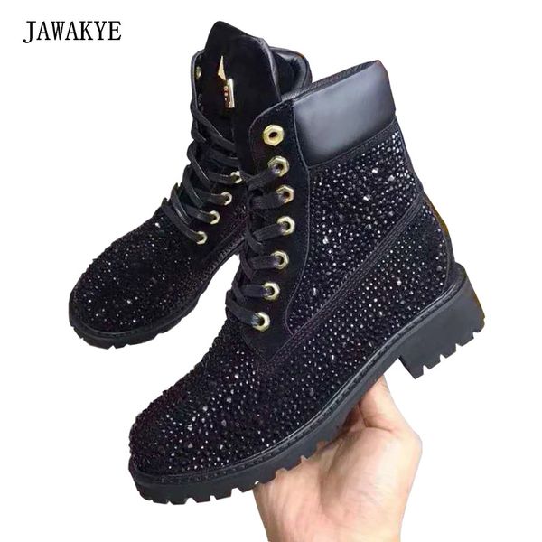 jawakye black rhinestone flat ankle boots women gladiator thick heel short winter boots crystal studded lace up martin boots 201020
jawakye black rhinestone flat ankle boots women gladiator thick heel short winter boots crystal studded lace up martin boots 201020