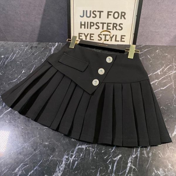 2021 summer new fashion casual button rhinestone solid patchwork slim high waist pleated skirt women sb911, Black
2021 summer new fashion casual button rhinestone solid patchwork slim high waist pleated skirt women sb911, Black