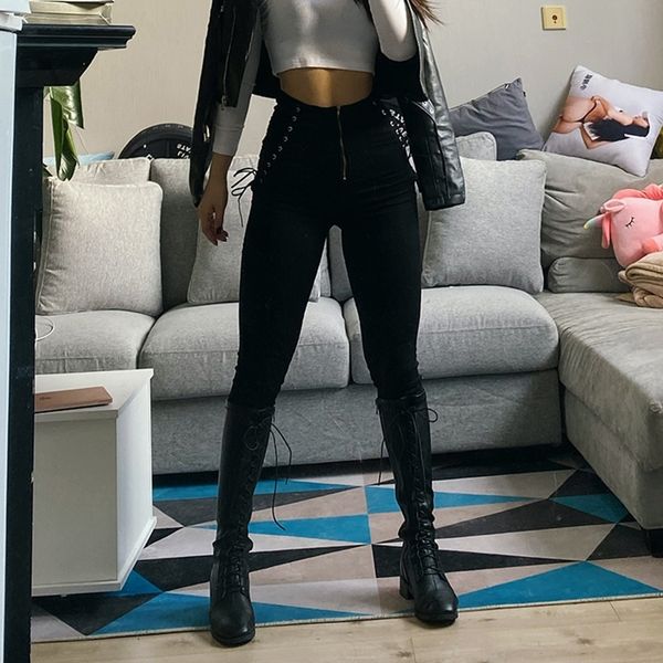 net red high waist strap zipper jeans woman spring korean version of the large size slim slim pencil nine points pants 201029, Blue
net red high waist strap zipper jeans woman spring korean version of the large size slim slim pencil nine points pants 201029, Blue