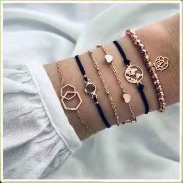 european and american style new geometric pattern love pattern beaded simple 6-piece set bracelet, Black
european and american style new geometric pattern love pattern beaded simple 6-piece set bracelet, Black