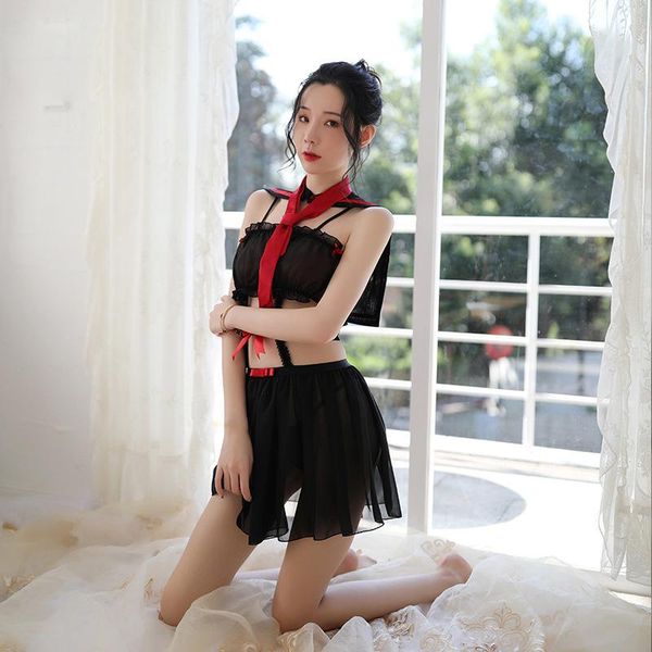 women's sleepwear 4 piece set sailor suit cos student chiffon nightdress beautiful girl bow winter japanese short sleepdress, Black;red
women's sleepwear 4 piece set sailor suit cos student chiffon nightdress beautiful girl bow winter japanese short sleepdress, Black;red