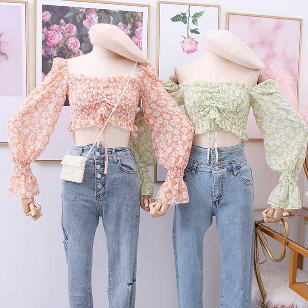 2020 new sweet wild small floral print off-the-shoulder off-shoulder collar short navel chiffon shirt1, White
2020 new sweet wild small floral print off-the-shoulder off-shoulder collar short navel chiffon shirt1, White
