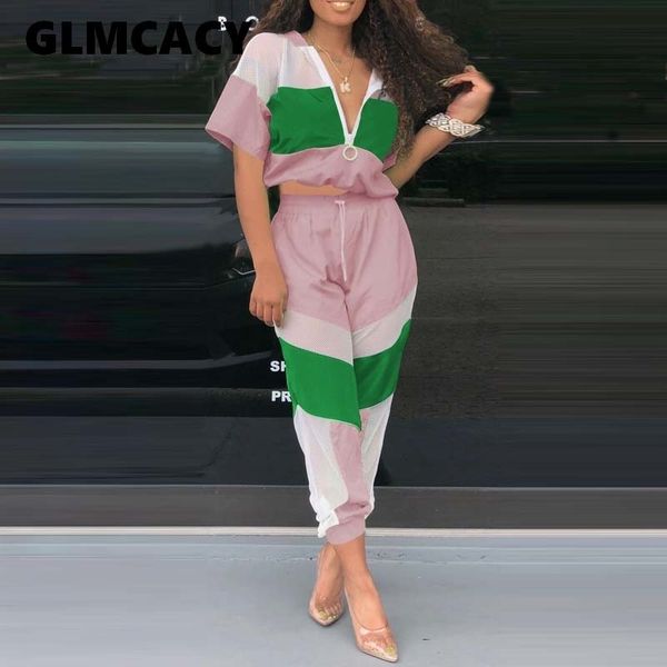 women 2 pieces sportswear summer short sleeve zipper hooded crop and drawstring pants high street tracksuits y200824, Gray
women 2 pieces sportswear summer short sleeve zipper hooded crop and drawstring pants high street tracksuits y200824, Gray