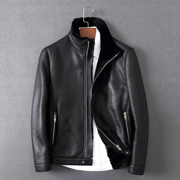 winter jacket real fur leather for men genuine sheepskin short stand-up collar motorcycle jacket tide large size clothing, Black
winter jacket real fur leather for men genuine sheepskin short stand-up collar motorcycle jacket tide large size clothing, Black