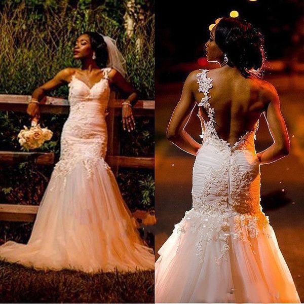 2020 south african mermaid wedding dresses spaghetti lace tulle sweep train backless zipper vestido de novia wedding gown bridal dress, White
2020 south african mermaid wedding dresses spaghetti lace tulle sweep train backless zipper vestido de novia wedding gown bridal dress, White