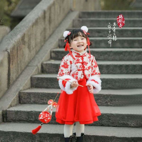 thickened winter 2020 girls' foreign hanfu sle tang drs children's chine new year's clothing, Red;yellow
thickened winter 2020 girls' foreign hanfu sle tang drs children's chine new year's clothing, Red;yellow