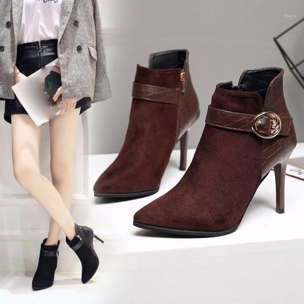 belt buckle ankle boots women nice autumn winter stiletto thin high heels pointed toe zipper womens boots bota feminina1, Black
belt buckle ankle boots women nice autumn winter stiletto thin high heels pointed toe zipper womens boots bota feminina1, Black
