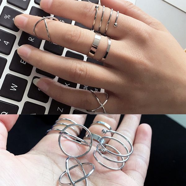 new european and american vintage exaggerated joint ring ring 6 sets of creative geometric metal ring supply fashion, Silver
new european and american vintage exaggerated joint ring ring 6 sets of creative geometric metal ring supply fashion, Silver