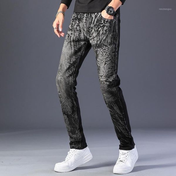 121-1214 ew men's jeans ripped rivet stitching pleated motorcycle pants1, Blue