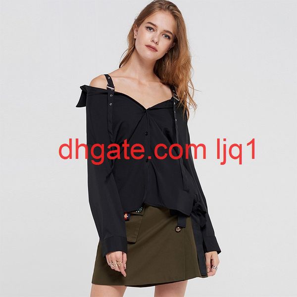 european and american black shoulder strap off-shoulder shirt v-neck loose long-sleeved shircasual women desiger long blouse size s-2xl, White
european and american black shoulder strap off-shoulder shirt v-neck loose long-sleeved shircasual women desiger long blouse size s-2xl, White