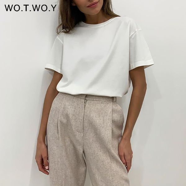 wotwoy casual solid oversized t-shirt summer cotton short sleeve tee shirt female basic loose knitted harajuku 220314, White
wotwoy casual solid oversized t-shirt summer cotton short sleeve tee shirt female basic loose knitted harajuku 220314, White