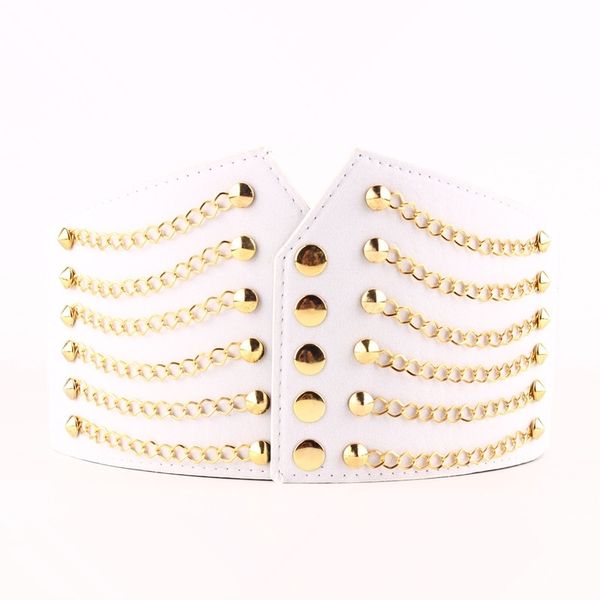 super wide belt for women fashion metal chain rivet body shaping pu bands high waist elastic dress belts y200501, Black;brown
super wide belt for women fashion metal chain rivet body shaping pu bands high waist elastic dress belts y200501, Black;brown