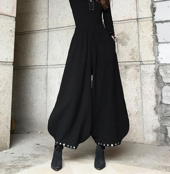 women's pants & capris women's runway fashion high waist black long female punk wide leg lantern trousers tb6331, Black;white
women's pants & capris women's runway fashion high waist black long female punk wide leg lantern trousers tb6331, Black;white