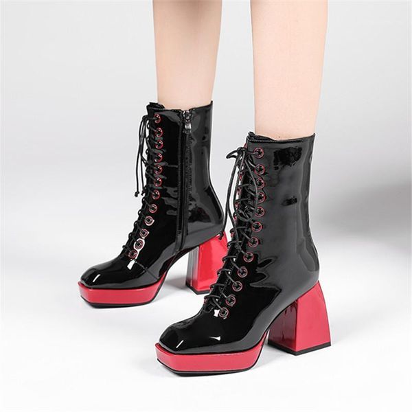 2021 new genuine leather women boots chunky platform boots thick high heels square toe lace up brand autumn ankle black1, Black
2021 new genuine leather women boots chunky platform boots thick high heels square toe lace up brand autumn ankle black1, Black