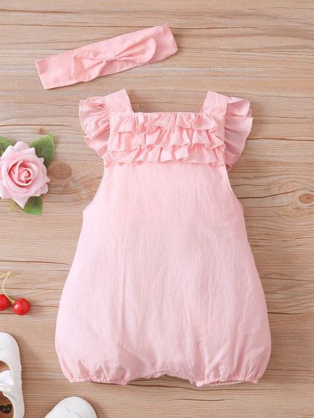 baby layered ruffle trim romper with headband she, Blue
baby layered ruffle trim romper with headband she, Blue