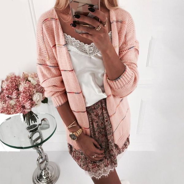elegant knitted women cardigan coat for streetwear striped v neck long sleeve casual pink gray white female slim sweaters, White;black
elegant knitted women cardigan coat for streetwear striped v neck long sleeve casual pink gray white female slim sweaters, White;black