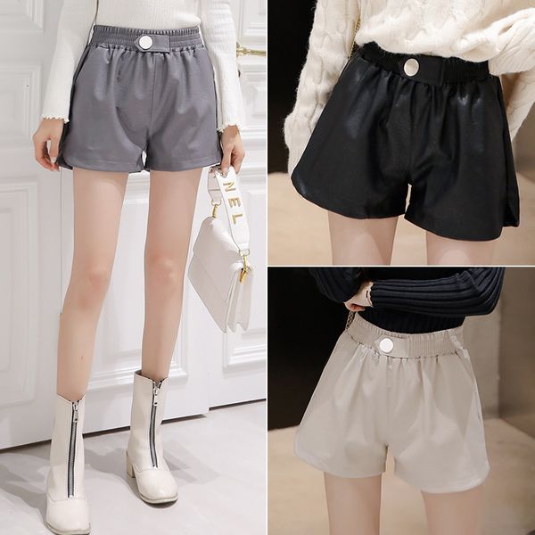 new high waist leather shorts for women in autumn 2019, White;black 
new high waist leather shorts for women in autumn 2019, White;black