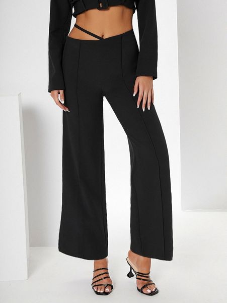 seam front flare leg pants 16x7#, Black;white