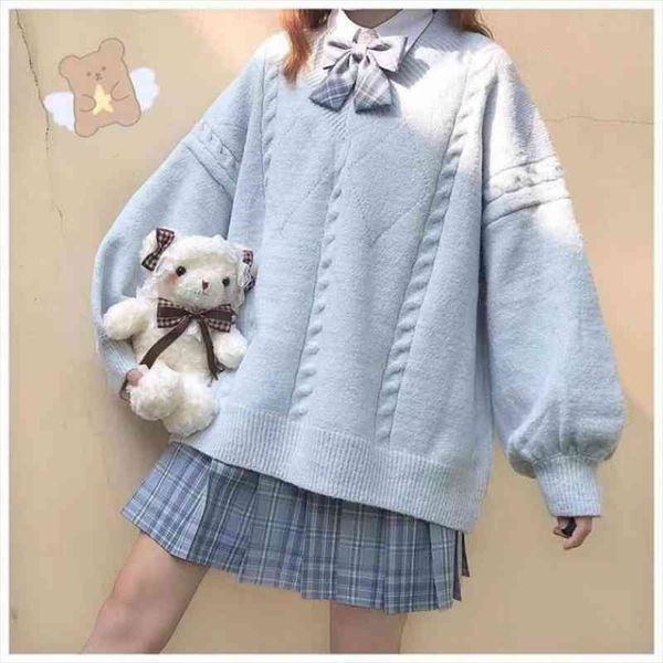 preppy style sweet sweaters for women japanese oversized knitted pullovers coat v-neck lantern sleeve sueter mujer, White;black
preppy style sweet sweaters for women japanese oversized knitted pullovers coat v-neck lantern sleeve sueter mujer, White;black
