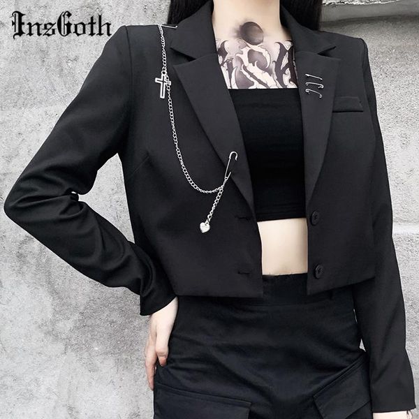 insgoth women punk gothic black blazer harajuku streetwear metal chain patchwork suit office ladies commute short coat, White;black
insgoth women punk gothic black blazer harajuku streetwear metal chain patchwork suit office ladies commute short coat, White;black