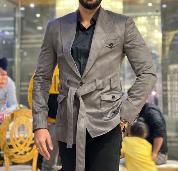 one piece daily plus size solid suede coat wedding tuxedos mens suits two button sash groom smart wedding prom party blazer overcoat, Black;gray 
one piece daily plus size solid suede coat wedding tuxedos mens suits two button sash groom smart wedding prom party blazer overcoat, Black;gray