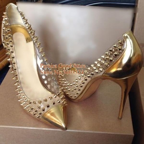 роскошные pointy toe заклепки высокий каблук насосы золото кожа 12см шпильках пятки ботинки платья шипованная shallow свадебная обувь партии, Black
роскошные pointy toe заклепки высокий каблук насосы золото кожа 12см шпильках пятки ботинки платья шипованная shallow свадебная обувь партии, Black