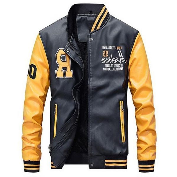 baseball slim version stand-up collar leather pu new men's zipper jacket, Black;brown
baseball slim version stand-up collar leather pu new men's zipper jacket, Black;brown