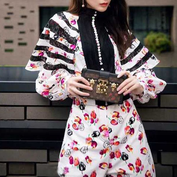 european and american fashion 2020 spring new style heavy industry lace stitching camisole shawl long sleeve floral shirt for women fash, White 
european and american fashion 2020 spring new style heavy industry lace stitching camisole shawl long sleeve floral shirt for women fash, White
