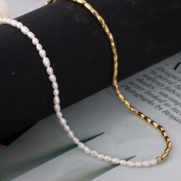 chokers four seasons universal simple natural freshwater pearl stitched metal bean short money chain, Golden;silver
chokers four seasons universal simple natural freshwater pearl stitched metal bean short money chain, Golden;silver