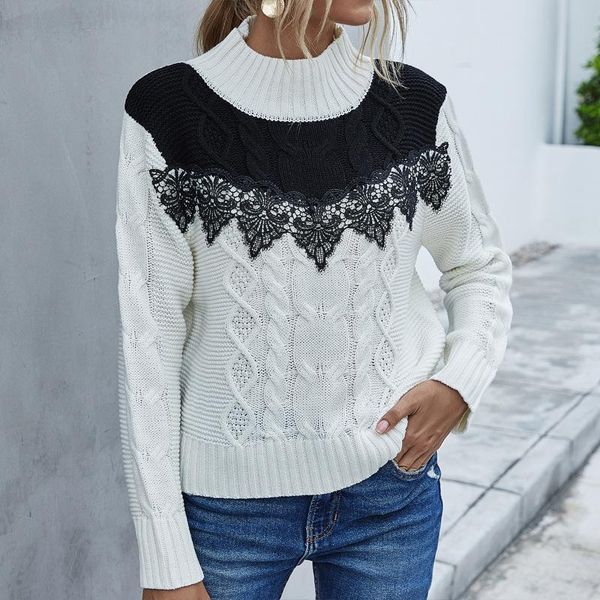 women's embroidery sweater autumn winter female's long sleeve mock neck casual twist crocheting lace knitted shirts, White;black
women's embroidery sweater autumn winter female's long sleeve mock neck casual twist crocheting lace knitted shirts, White;black