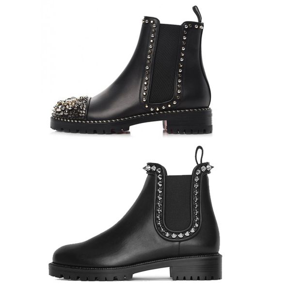 women black designer chasse a clou ankle boots with spikes red bottom martin boots studs flat leather fashion party shoes with box 270
women black designer chasse a clou ankle boots with spikes red bottom martin boots studs flat leather fashion party shoes with box 270