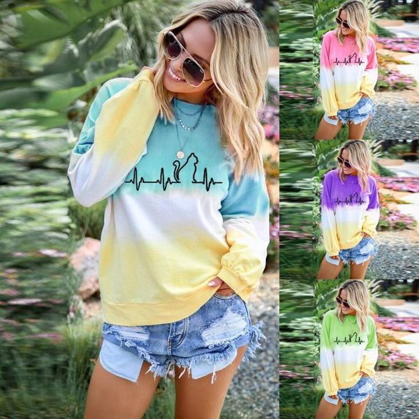 women's autumn long sleeve rainbow gradient color round neck t-shirt pullover casual loose tunic, White
women's autumn long sleeve rainbow gradient color round neck t-shirt pullover casual loose tunic, White