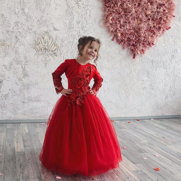 red a line flower girls dresses with jacket o neck lace appliques pearls tulle skirt kids first communion dress, Red;yellow
red a line flower girls dresses with jacket o neck lace appliques pearls tulle skirt kids first communion dress, Red;yellow