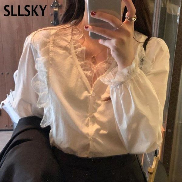 sllsky new women blouse sweet feminine white chiffon shirt lace stitching v-neck long trumpet sleeve lotus leaf fairy shirt
sllsky new women blouse sweet feminine white chiffon shirt lace stitching v-neck long trumpet sleeve lotus leaf fairy shirt